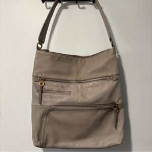 Hobo international Liberty Taupe Gray Leather Shoulder Bag Tote Gold Hardware